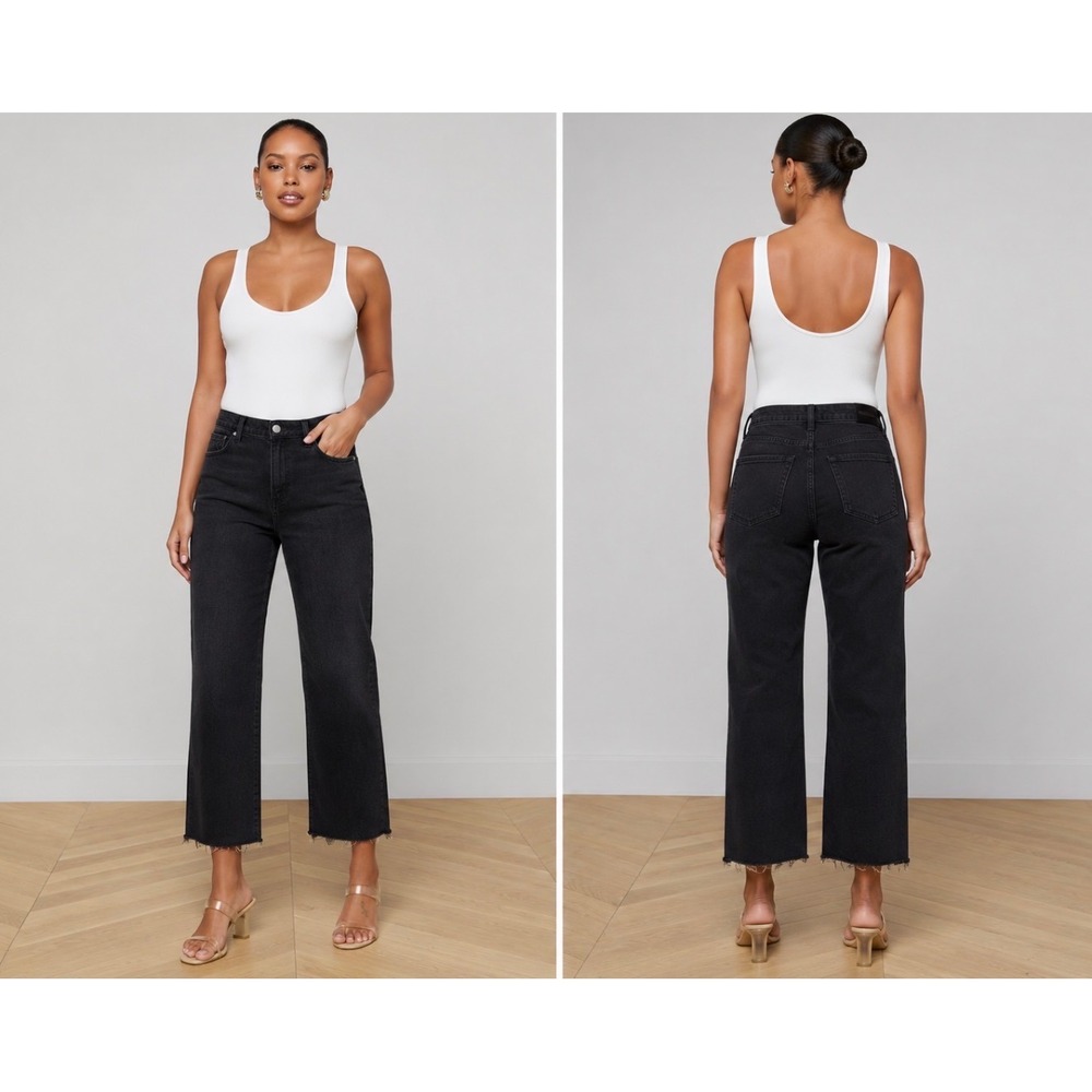 L'AGENCE Wanda High Rise Wide Leg Crop Jeans Greystone Grey Black Size 27‎